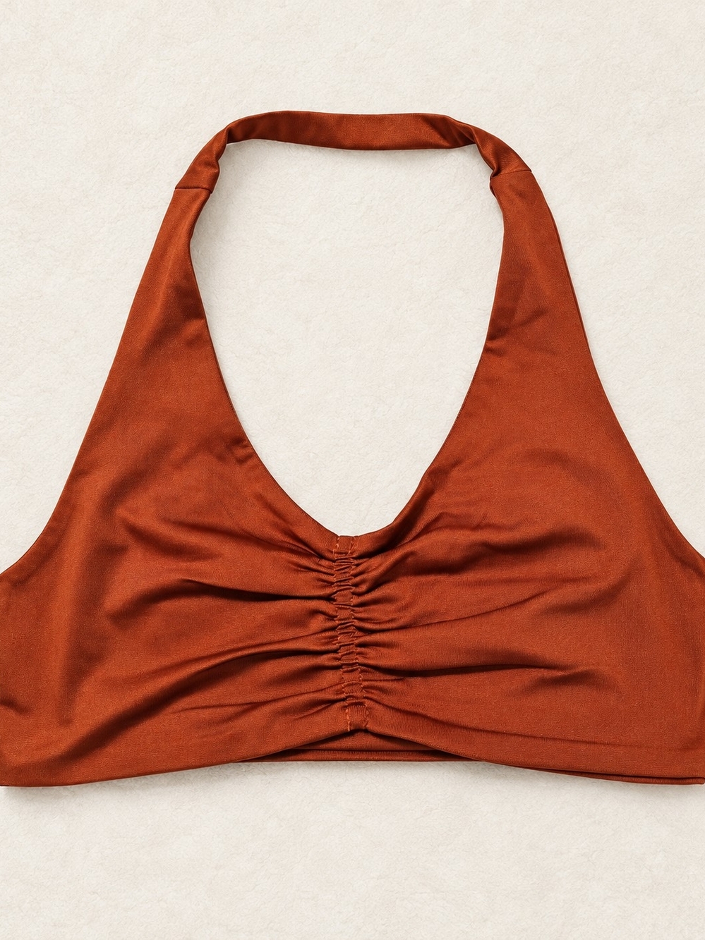 SHEIN Rust Copper Ruched Halter Bikini Top Size Medium